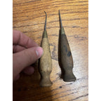 Antique Vintage Lot (2) Stitching Awl Hand Tools Wood Handles