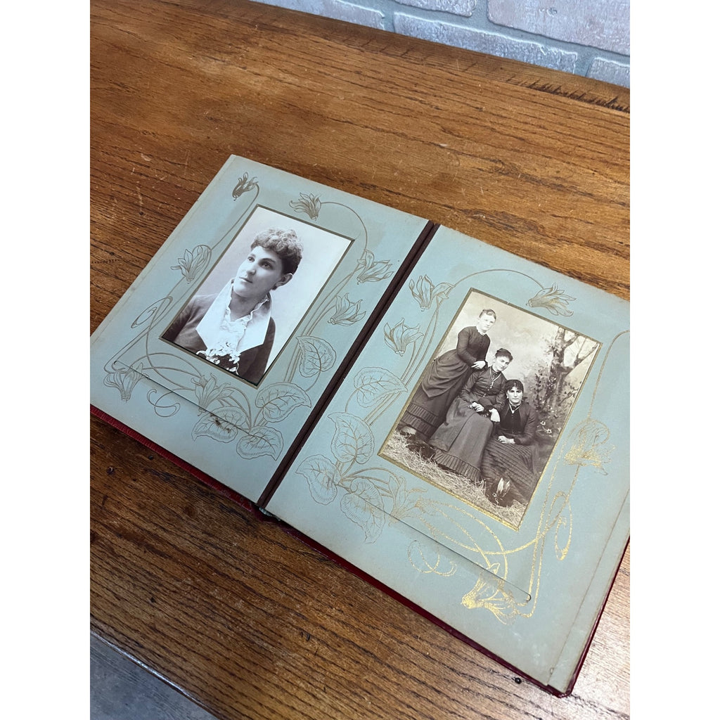 Antique Victorian Cabinet Photo Album Celluloid Cover w/ Photographs