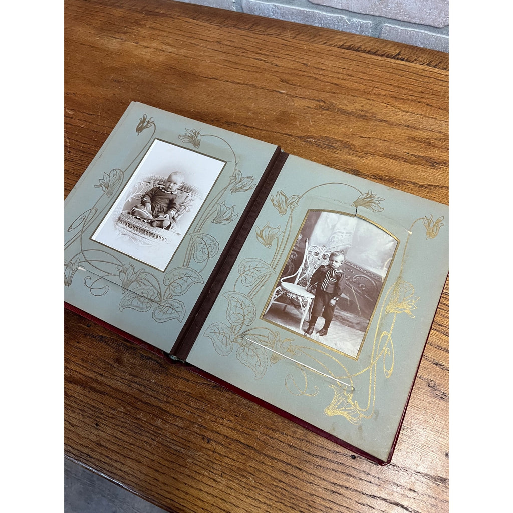 Antique Victorian Cabinet Photo Album Celluloid Cover w/ Photographs