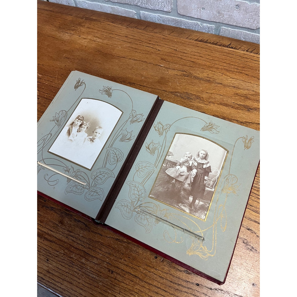 Antique Victorian Cabinet Photo Album Celluloid Cover w/ Photographs