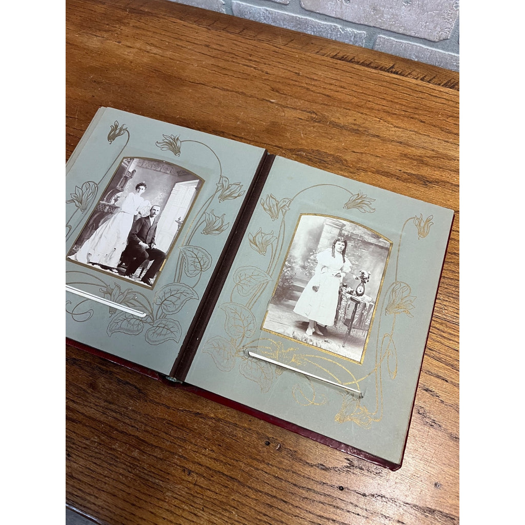 Antique Victorian Cabinet Photo Album Celluloid Cover w/ Photographs