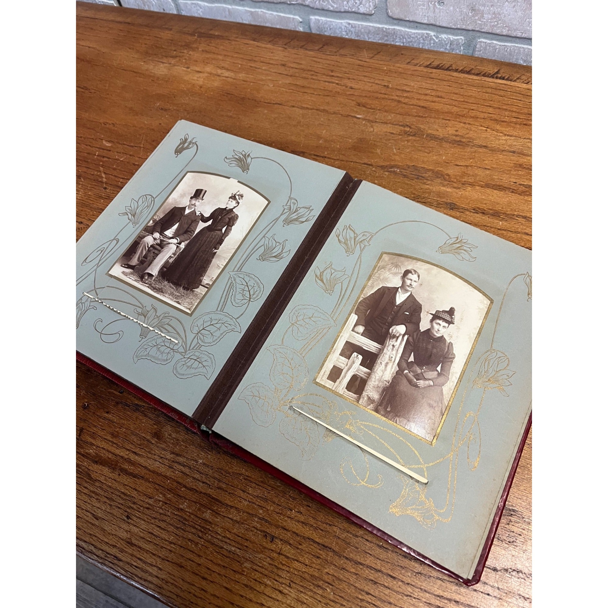 Antique Victorian Cabinet Photo Album Celluloid Cover w/ Photographs