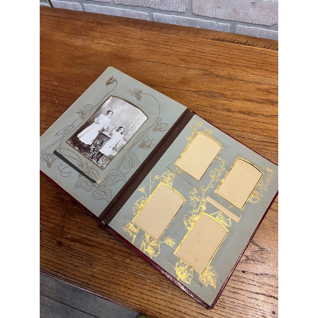Antique Victorian Cabinet Photo Album Celluloid Cover w/ Photographs