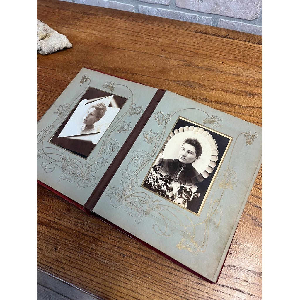 Antique Victorian Cabinet Photo Album Celluloid Cover w/ Photographs