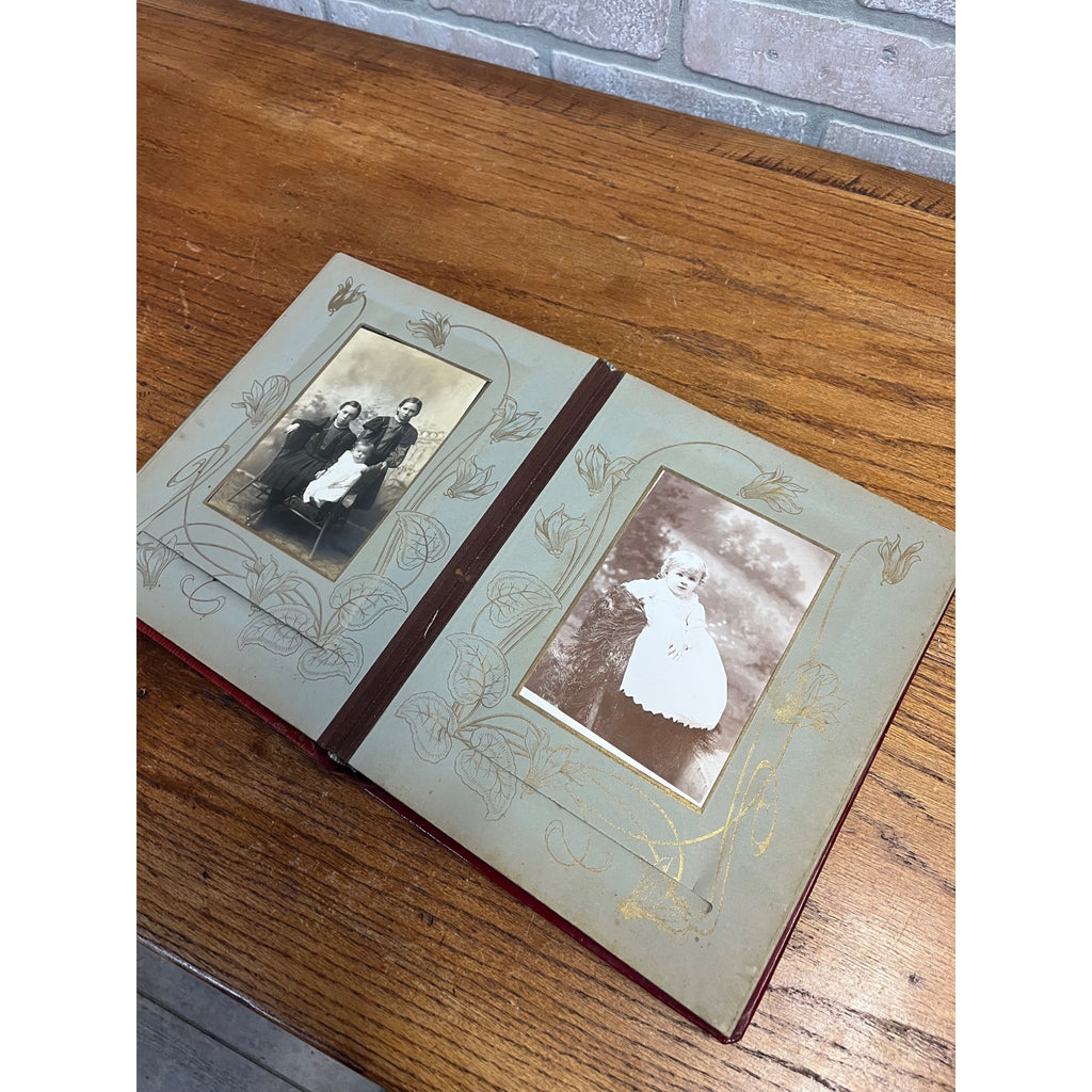 Antique Victorian Cabinet Photo Album Celluloid Cover w/ Photographs