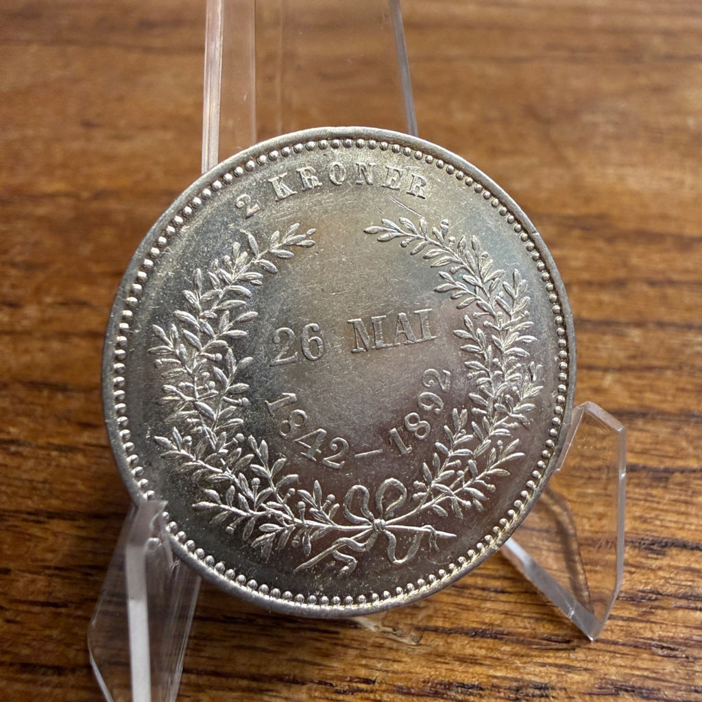 1892 Denmark 2 Kroner Silver Fine Coin