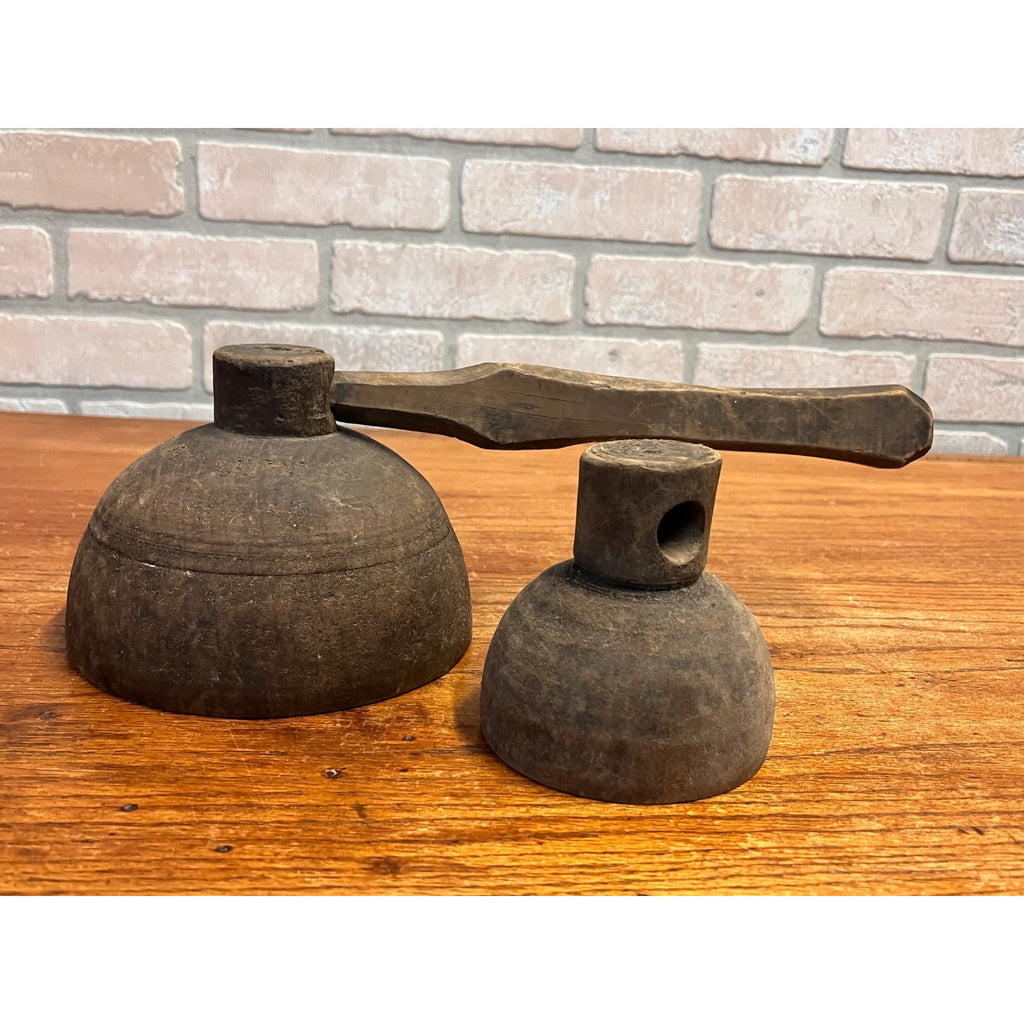 Antique 19th C Primitive Hand Carved Wood Grain Scoops Interchangeable Handle