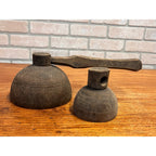 Antique 19th C Primitive Hand Carved Wood Grain Scoops Interchangeable Handle
