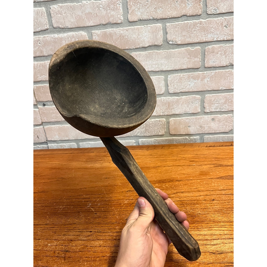 Antique 19th C Primitive Hand Carved Wood Grain Scoops Interchangeable Handle