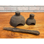 Antique 19th C Primitive Hand Carved Wood Grain Scoops Interchangeable Handle