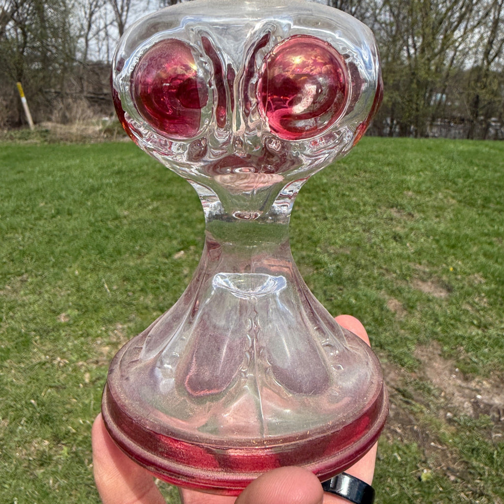 Vintage Kings Crown Thumbprint Ruby Red Flash Bullseye Miniature Oil Lamp 6"
