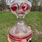 Vintage Kings Crown Thumbprint Ruby Red Flash Bullseye Miniature Oil Lamp 6"
