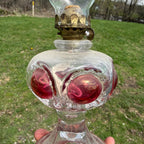 Vintage Kings Crown Thumbprint Ruby Red Flash Bullseye Miniature Oil Lamp 6"