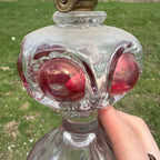 Vintage Kings Crown Thumbprint Ruby Red Flash Bullseye Miniature Oil Lamp 6"