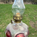Vintage Kings Crown Thumbprint Ruby Red Flash Bullseye Miniature Oil Lamp 6"
