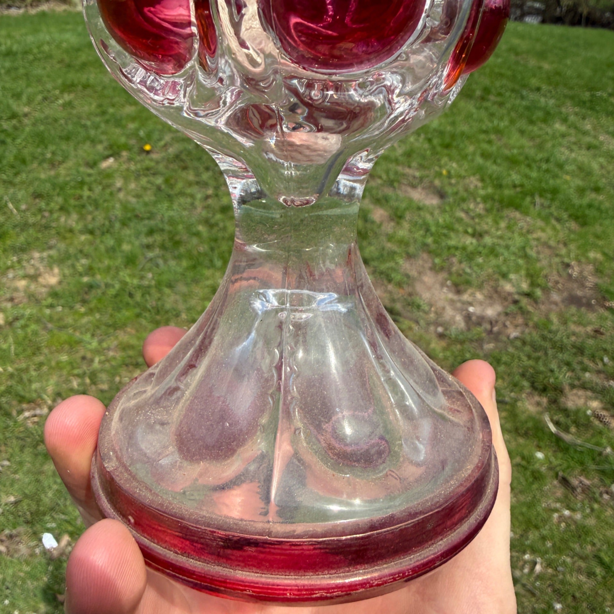Vintage Kings Crown Thumbprint Ruby Red Flash Bullseye Miniature Oil Lamp 6"