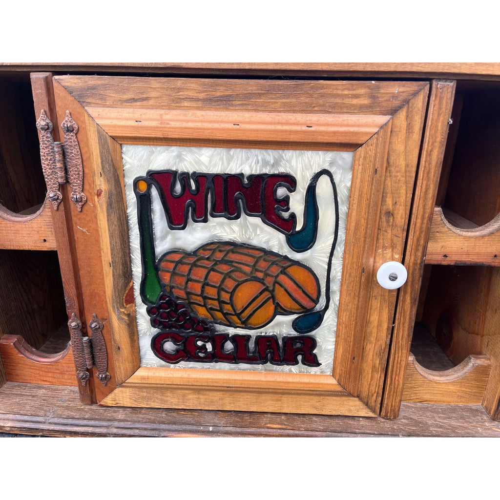 Vintage 1980s Wooden Retro Wine Bottle Rack Cabinet Bar Storage Cabinet