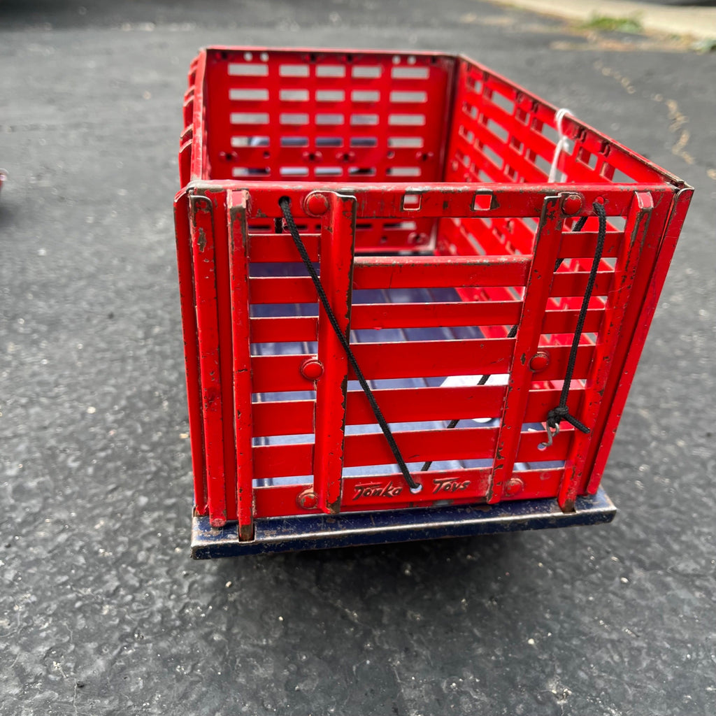 Vintage 1957 Tonka Farms Stake Bed Truck Blue/Red Pressed Steel Toy