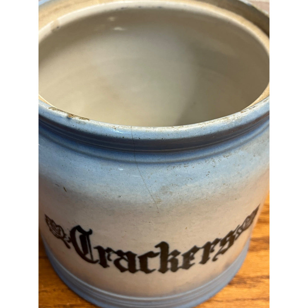 RARE Vintage Western Stoneware Co. Monmouth, ILL. Crackers Canister Jar Blue & White