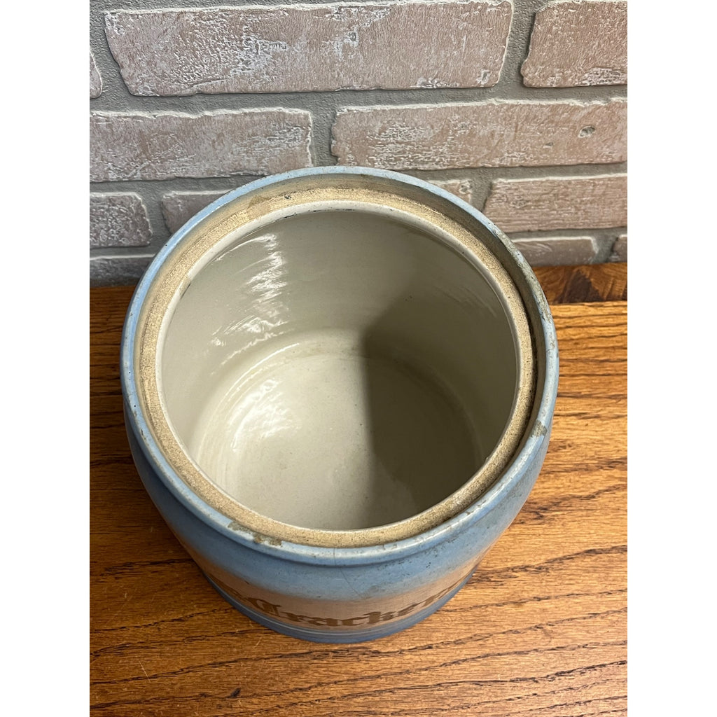 RARE Vintage Western Stoneware Co. Monmouth, ILL. Crackers Canister Jar Blue & White
