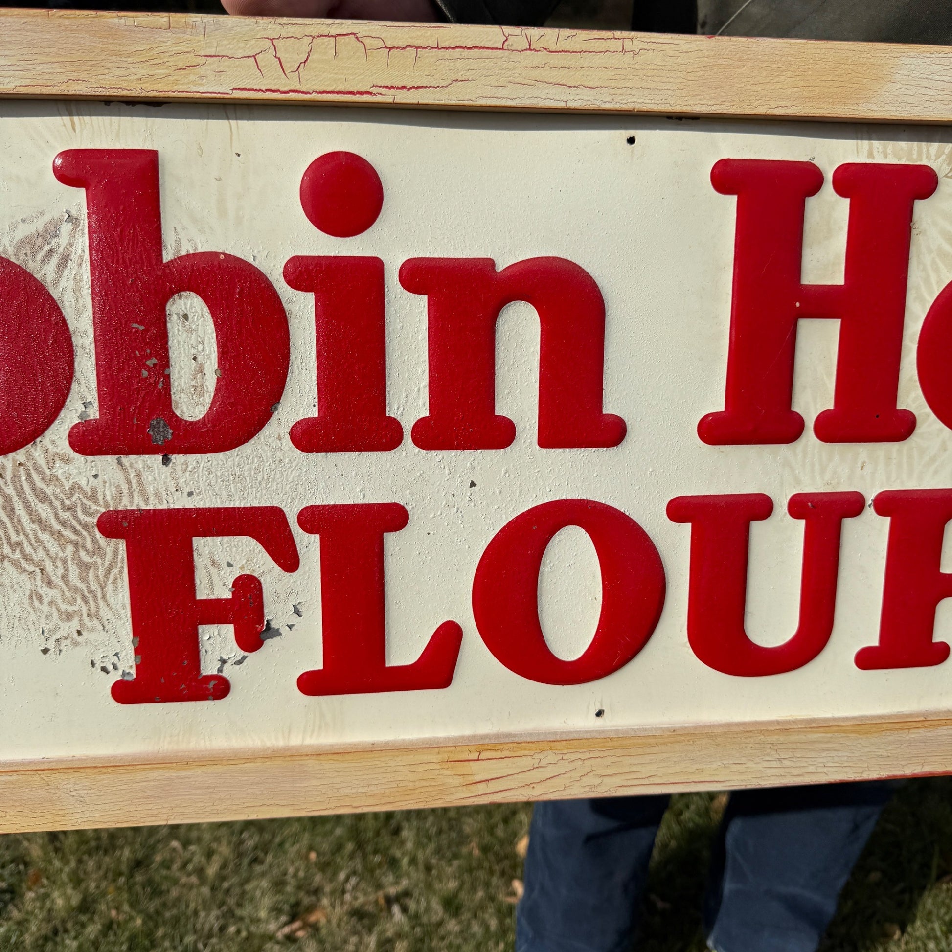 Vintage 1950s Robin Hood Flour Embossed Tin Metal Advertising Sign General Store