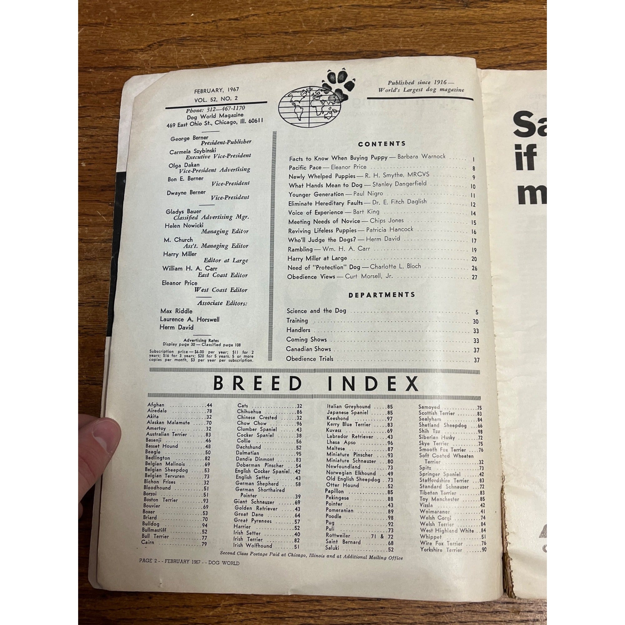 Vintage Dog World Magazine Collie Front Cover 1967 February Issue