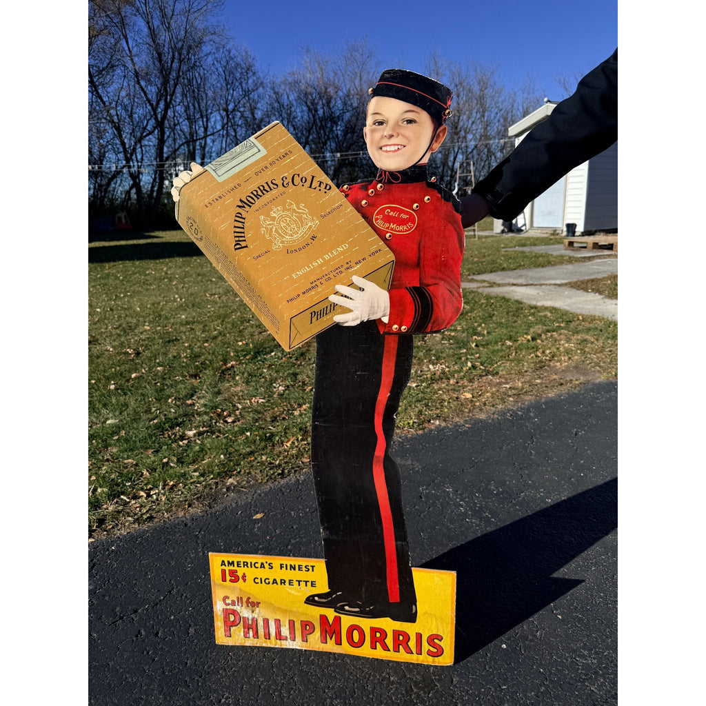 Vintage 1940s Phillip Morris Cigarettes Advertising Diecut Standup Display Sign