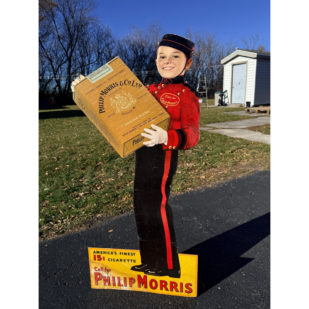 Vintage 1940s Phillip Morris Cigarettes Advertising Diecut Standup Display Sign