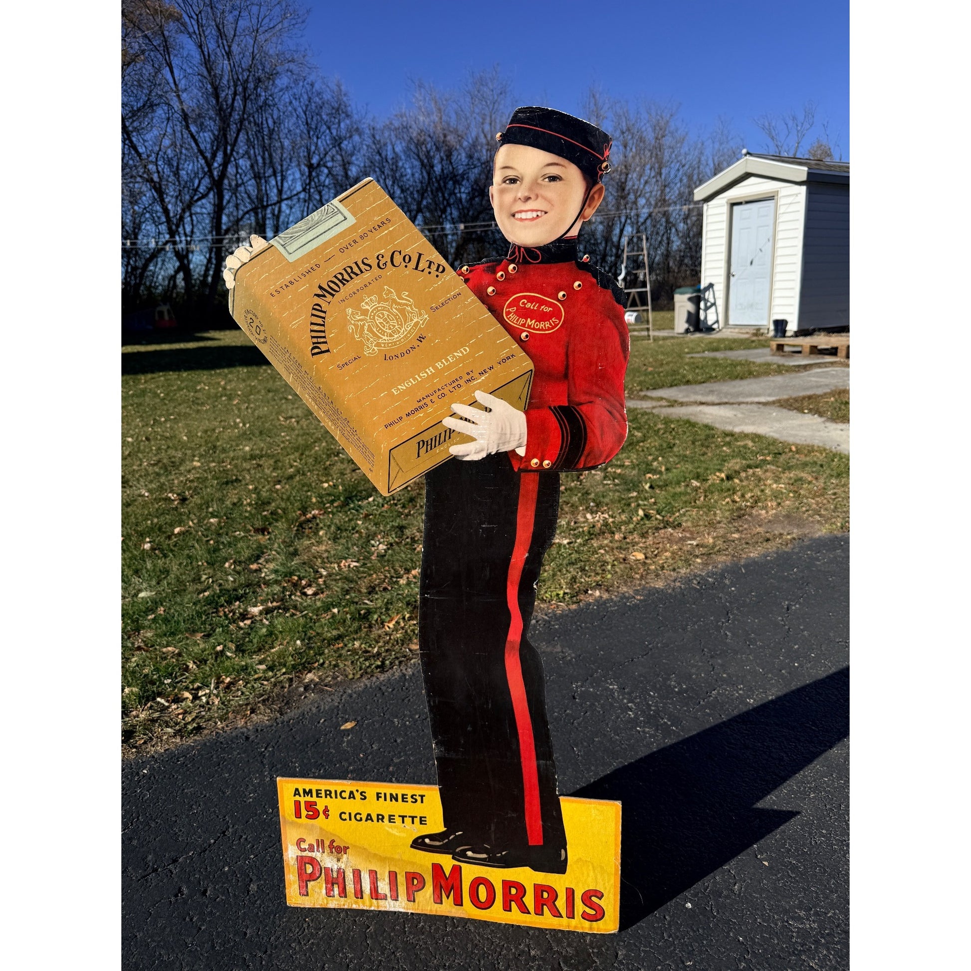 Vintage 1940s Phillip Morris Cigarettes Advertising Diecut Standup Display Sign