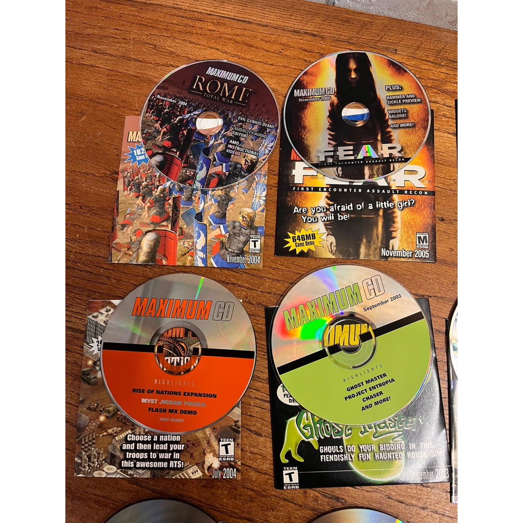 Lot Vintage Maximum CD PC Game Demo Discs Warcraft II FEAR Star Wars 2002-05
