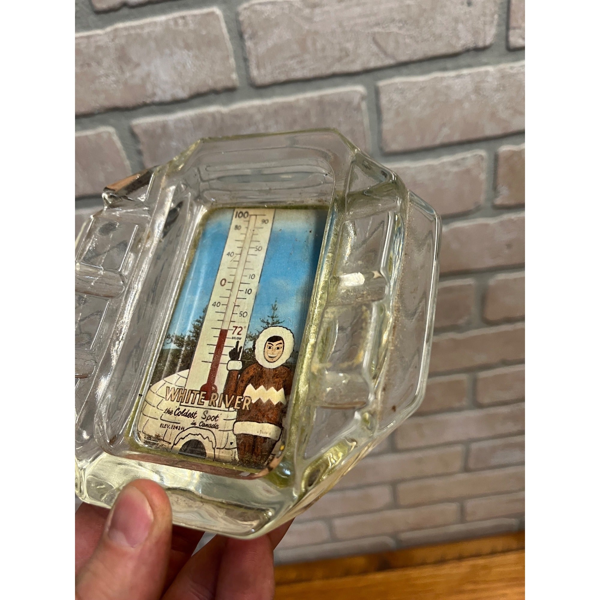 Vintage White River Ontario Coldest Spot in Canada Souvenir Ashtray Eskimo Inuit