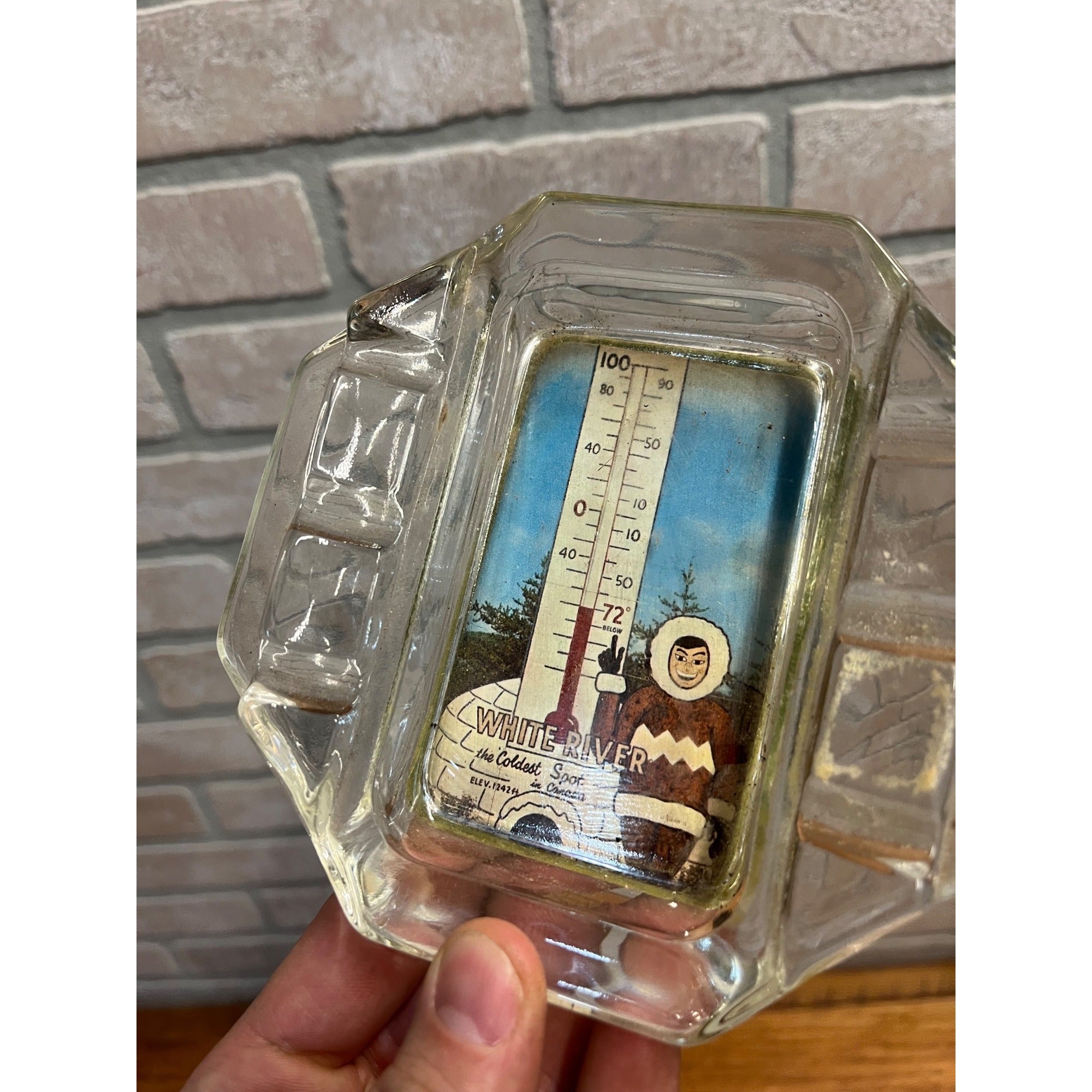 Vintage White River Ontario Coldest Spot in Canada Souvenir Ashtray Eskimo Inuit