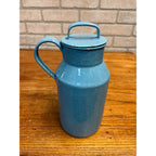 Antique Primitive Blue & White Enamelware Cream Milk Can Farmhouse Kitchen Decor