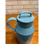 Antique Primitive Blue & White Enamelware Cream Milk Can Farmhouse Kitchen Decor