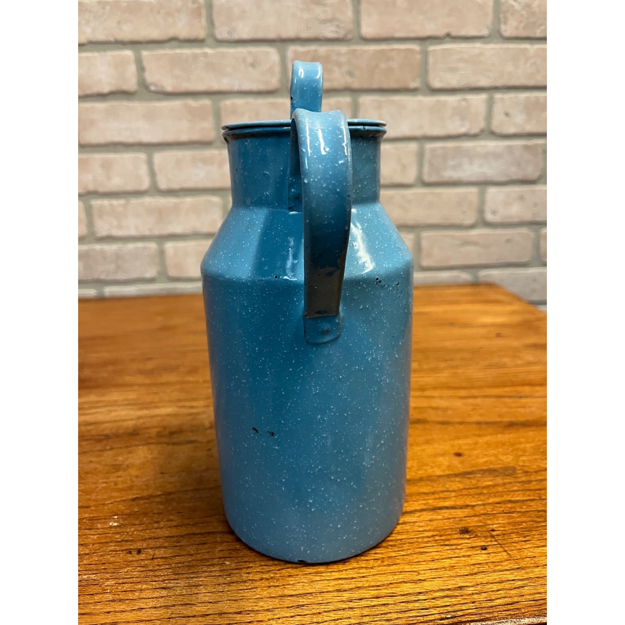 Antique Primitive Blue & White Enamelware Cream Milk Can Farmhouse Kitchen Decor