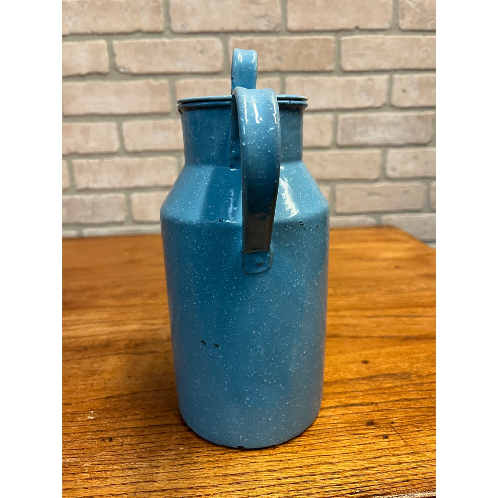 Antique Primitive Blue & White Enamelware Cream Milk Can Farmhouse Kitchen Decor