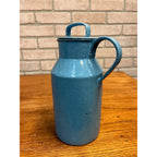Antique Primitive Blue & White Enamelware Cream Milk Can Farmhouse Kitchen Decor