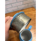 Antique Primitive Blue & White Enamelware Cream Milk Can Farmhouse Kitchen Decor