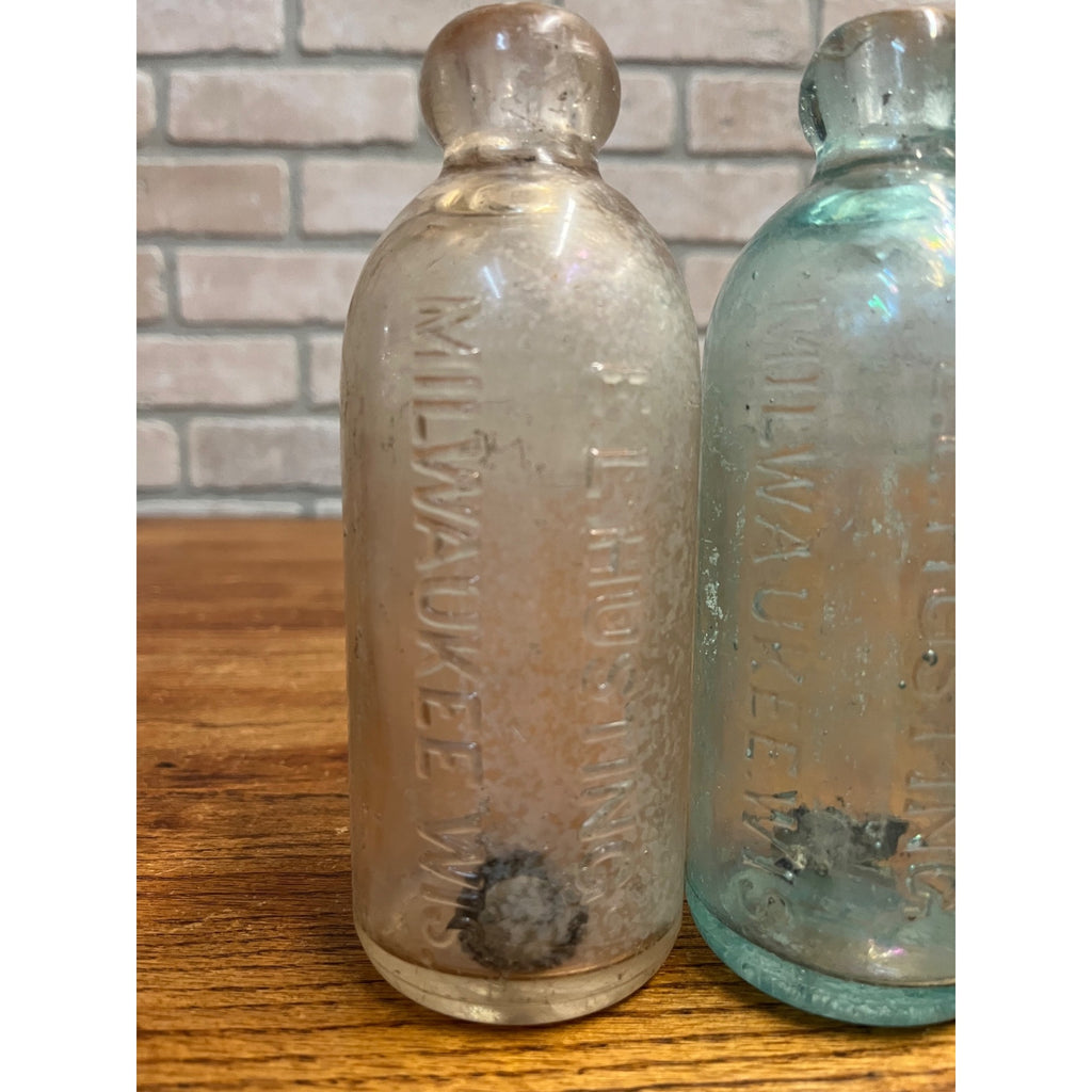 E.L. Husting Milwaukee Wisconsin Blob Top Hutchinson Soda Bottles Blue & Clear