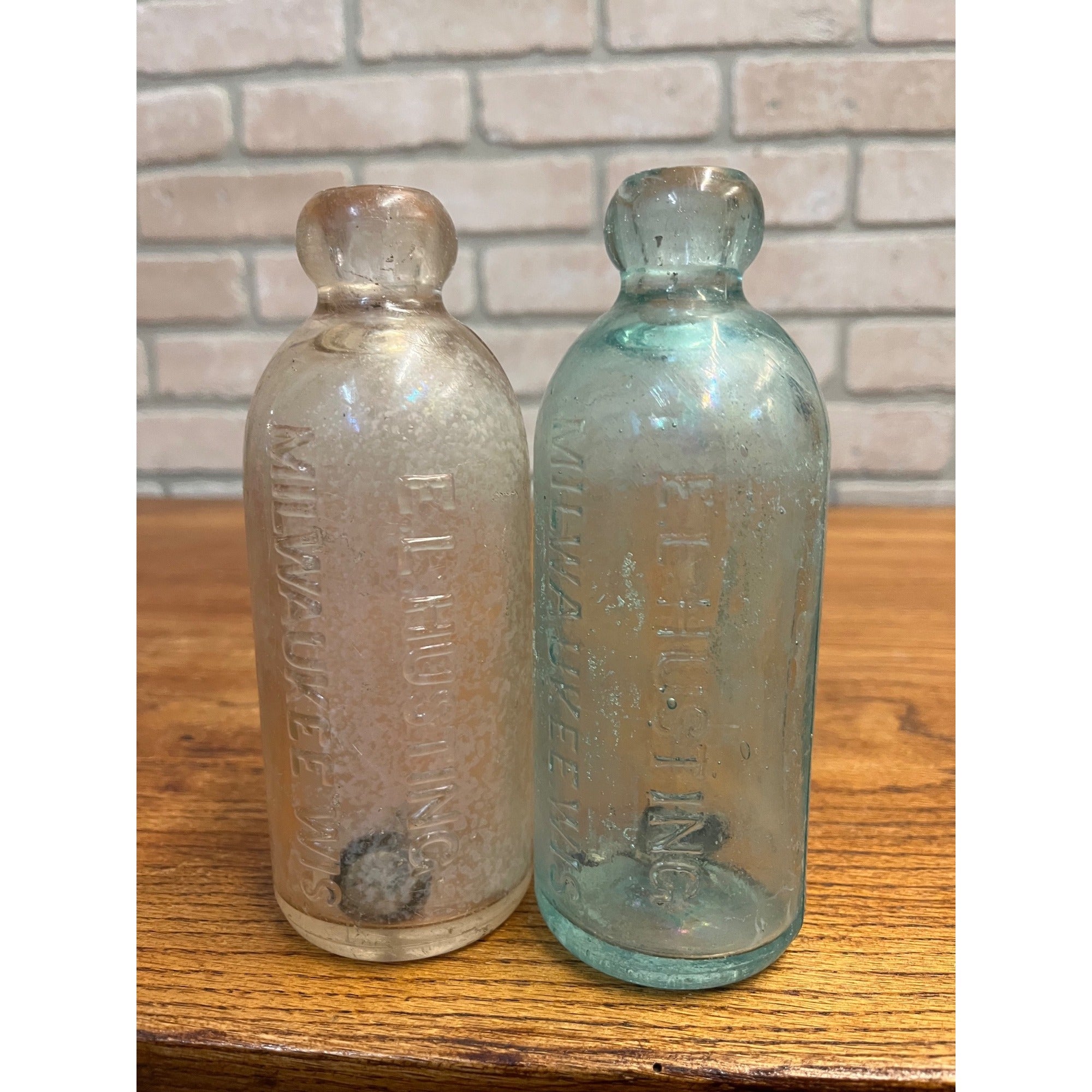 E.L. Husting Milwaukee Wisconsin Blob Top Hutchinson Soda Bottles Blue & Clear