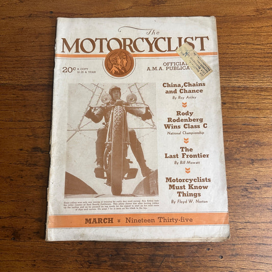 Vintage The Motorcyclist Magazine March 1935 Harley Indian Motorcycle Ads