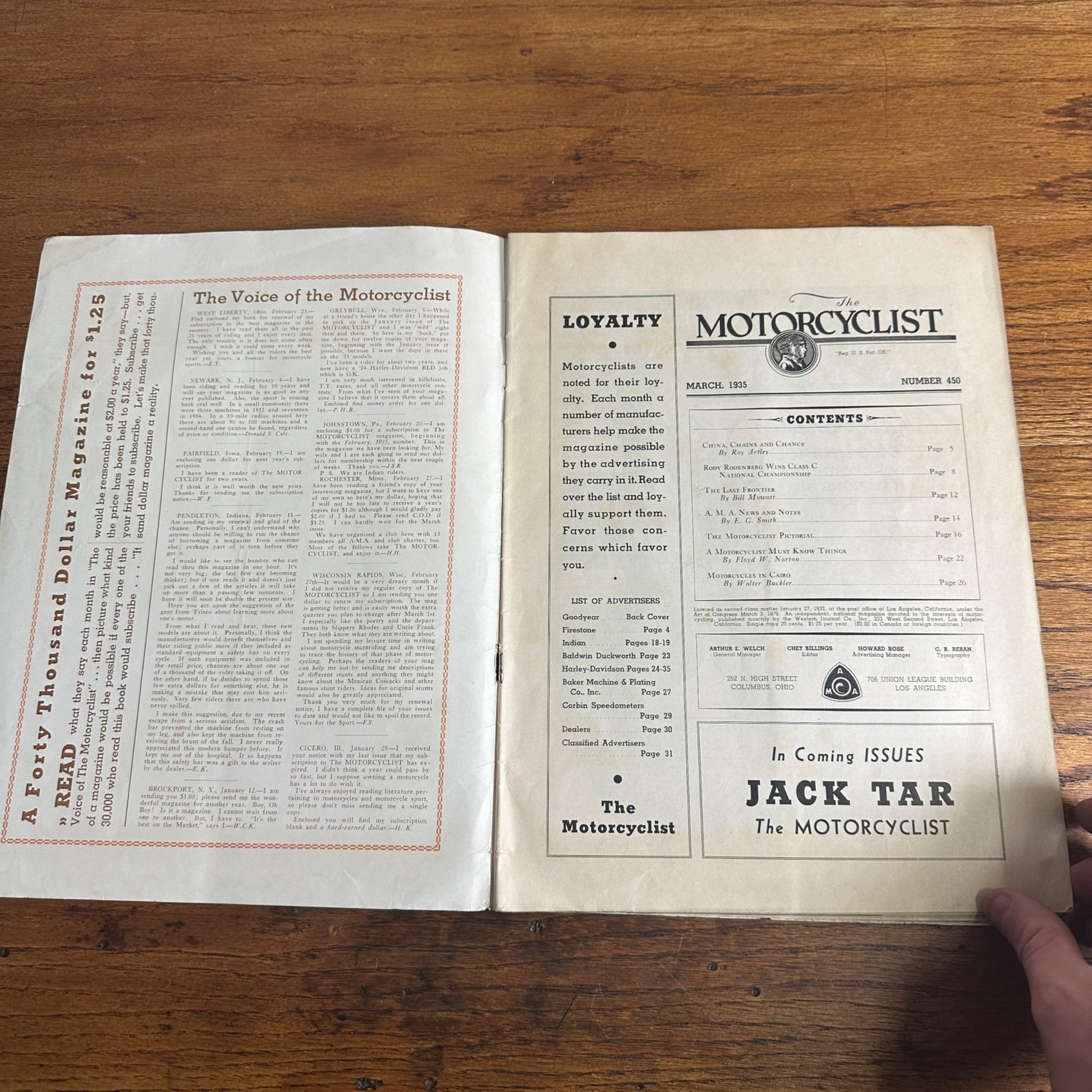 Vintage The Motorcyclist Magazine March 1935 Harley Indian Motorcycle Ads