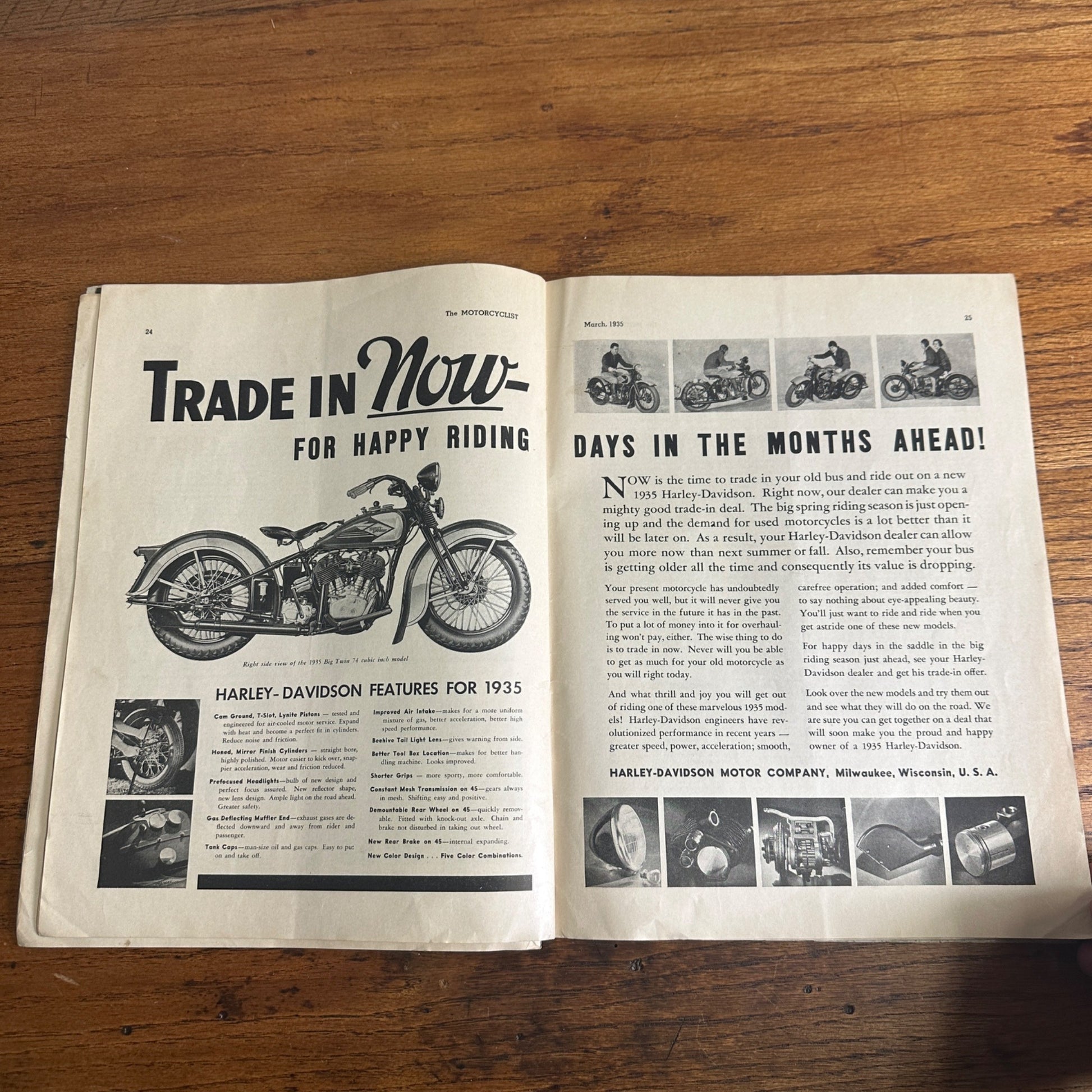 Vintage The Motorcyclist Magazine March 1935 Harley Indian Motorcycle Ads