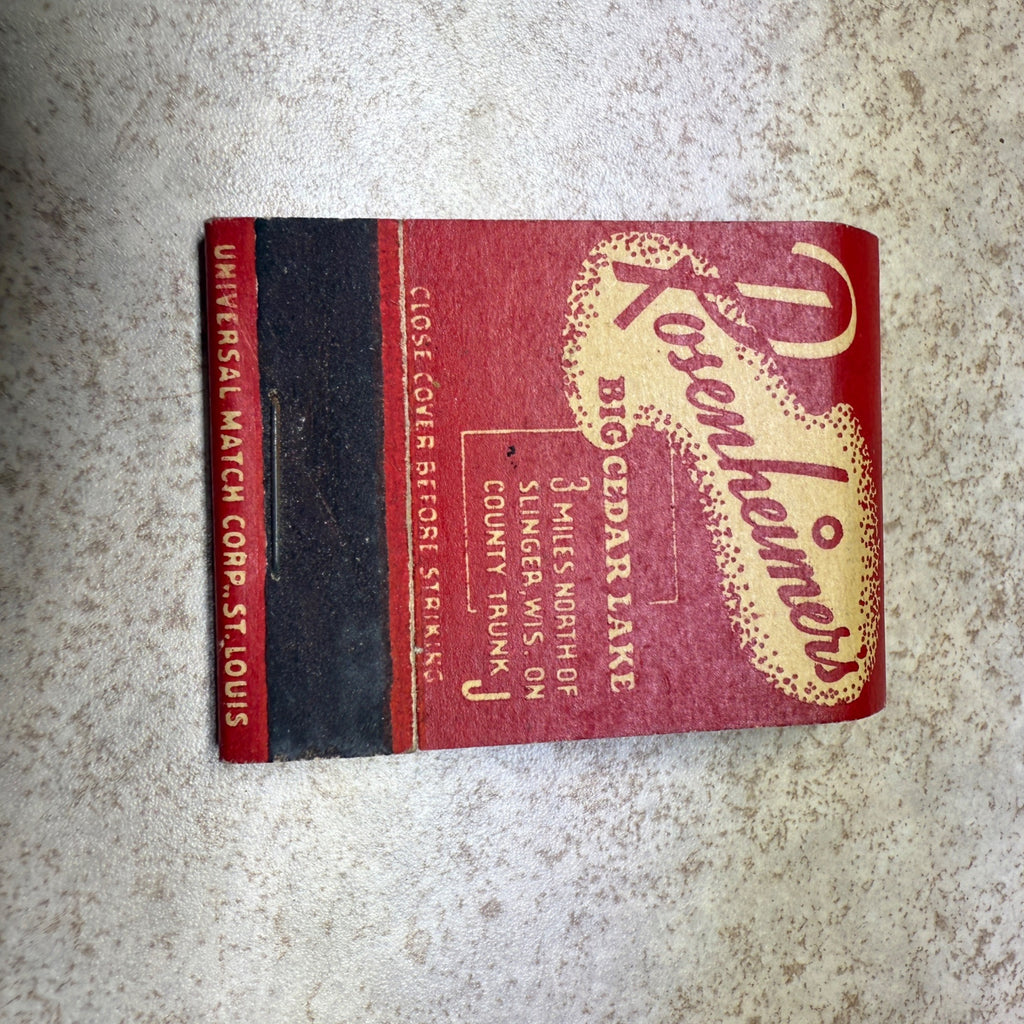 Rosenheimers Big Cedar Lake Kewaskum Wis.  Advertising Matchbook Lounge