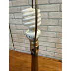 Vintage MCM Ceramic Pottery Table Lamp Blue Green Teak Wood Brutalist Retro 25"
