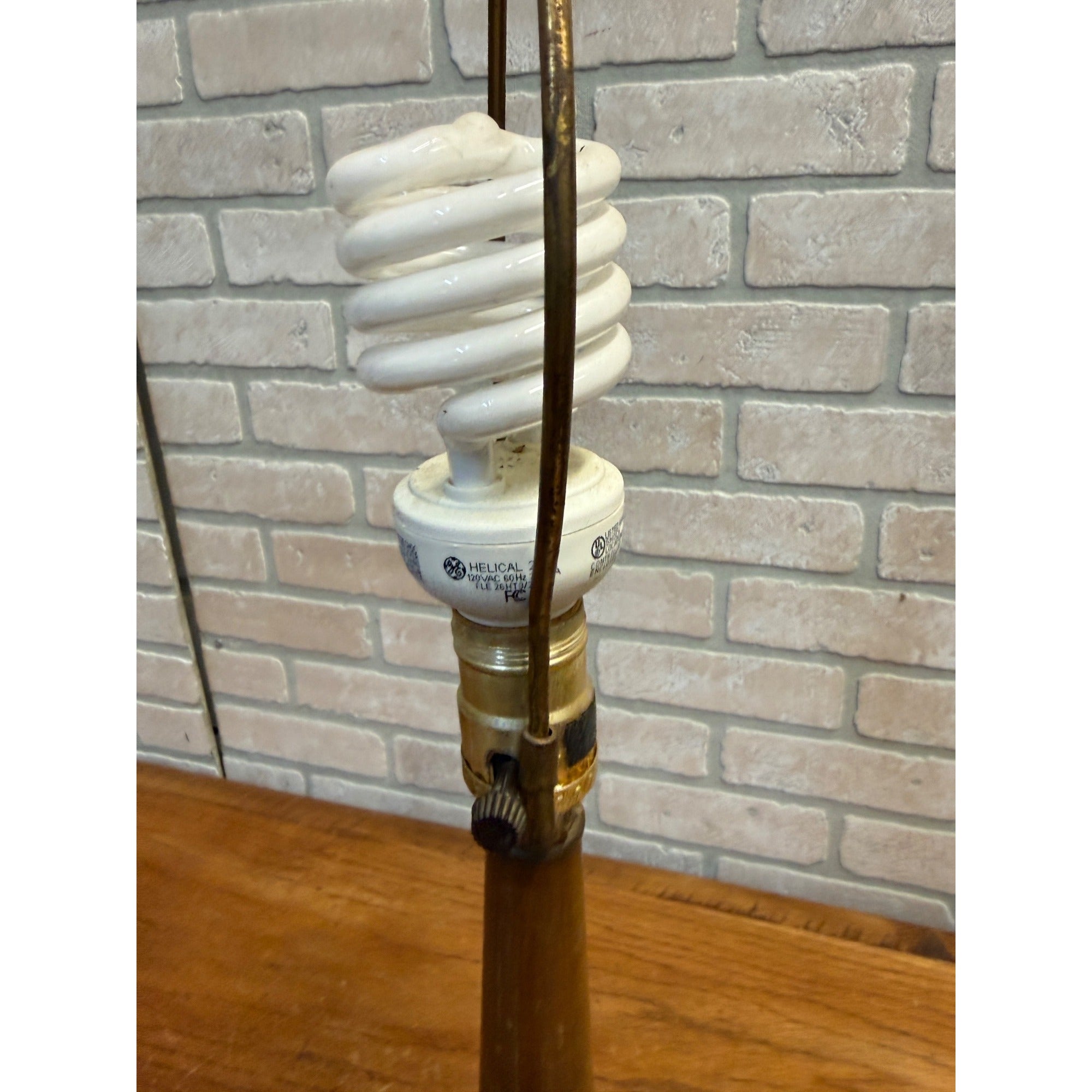 Vintage MCM Ceramic Pottery Table Lamp Blue Green Teak Wood Brutalist Retro 25"