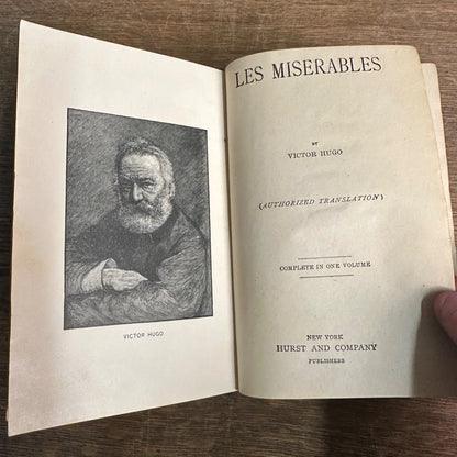 Antique Les Miserables by Victor Hugo Hardcover Early Book- Undated