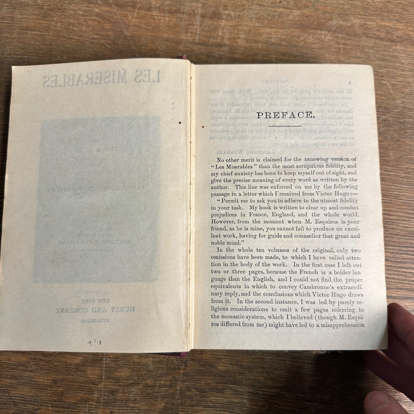 Antique Les Miserables by Victor Hugo Hardcover Early Book- Undated