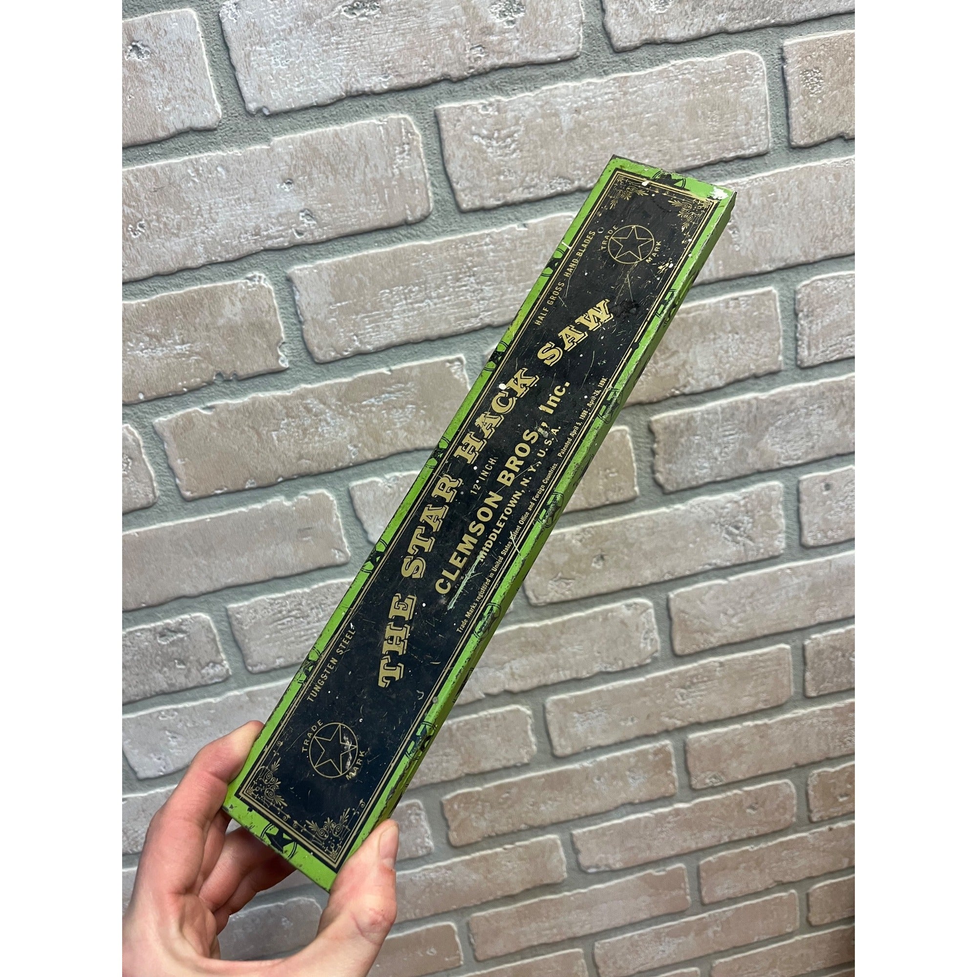 Vintage 1937 The Star Hack Saw Blade Lithograph Tin Box Case Clemson Bros. Inc.