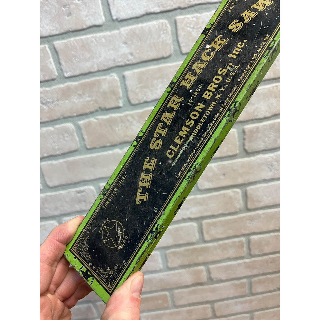 Vintage 1937 The Star Hack Saw Blade Lithograph Tin Box Case Clemson Bros. Inc.
